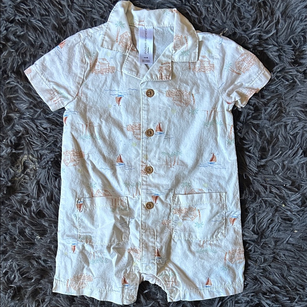 Sailboat Print Baby Romper 6-9M
